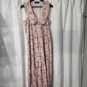 Cider Pink Orange White Floral Sleeveless Collared Midi Dress‎ Size Small Easter